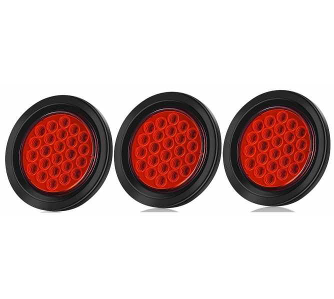 Round Trailer Lights, 4-inch Super Bright Red 24 LED Brake Turn Signal Tail Lights with Waterproof Rubber Gaskets for Boat Trailer Truck