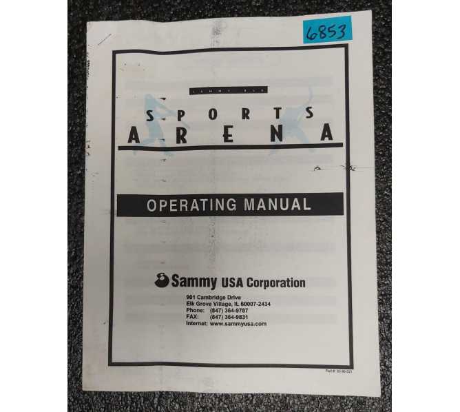 SAMMY USA SPORTS ARENA Redemption Arcade Game OPERATING Manual #6853 