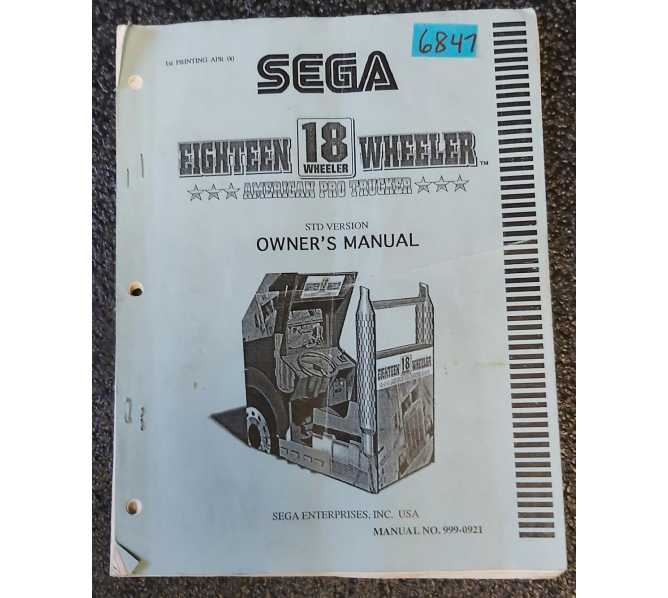 SEGA 18 EIGHTEEN WHEELER Arcade Machine OWNER'S Manual #6847 