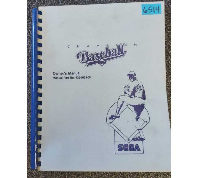 SEGA CHAMPION BASEBALL Arcade Game OWNER'S MANUAL #6514 