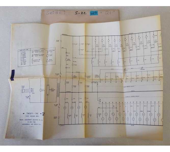 SEIDEL AMUSEMENT TWENTY ONE 21 Acade Game Schematics #6271 