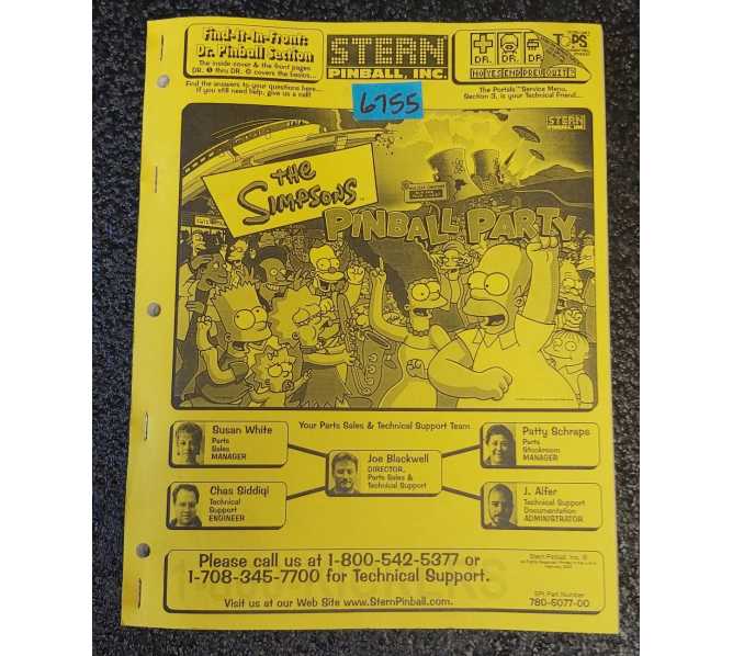 STERN THE SIMPSONS PINBALL PARTY Pinball Machine MANUAL #6755