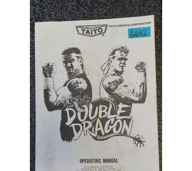 TAITO DOUBLE DRAGON Arcade Game OPERATING MANUAL #6692 