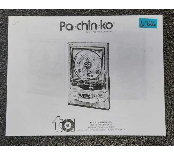 TARGET ABROAD PACHINKO Machine MANUAL #6726