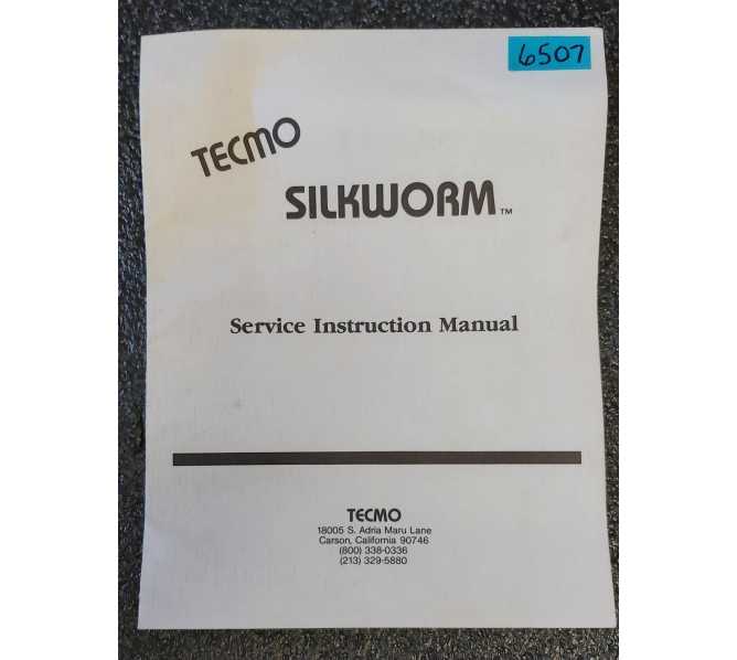 TECHMO SILKWORM Arcade Game SERVICE INSTRUCTION MANUAL #6507 