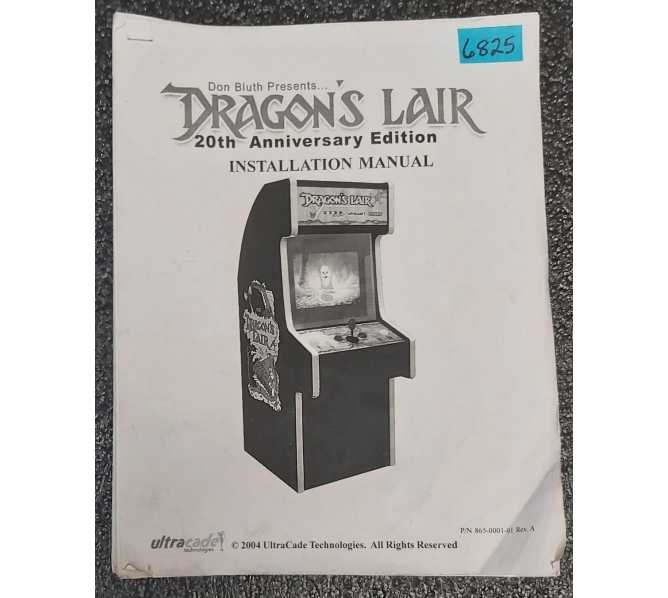 ULTRACADE DRAGON'S LAIR Arcade Game INSTRUCTION Manual #6825 