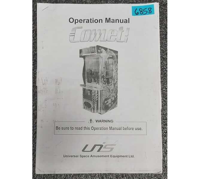 UNIS COMET! Crane Arcade Game OPERATION Manual #6858  