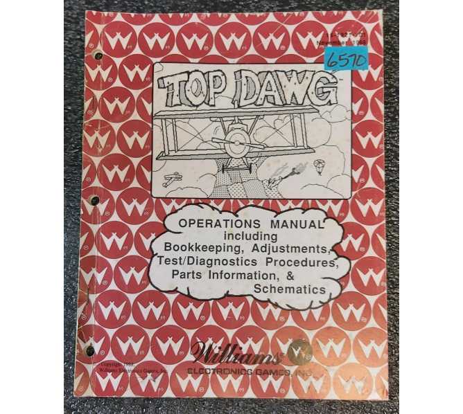 WILLAIMS TOP DAWG Arcade Game OPERATIONS MANUAL & SCHEMATICS #6570  