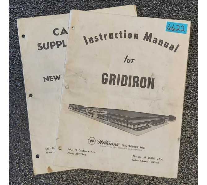 WILLIAMS GRIDIRON Arcade Game INSTRUCTION MANUAL & CATALOG SUPPLEMENT #6622 