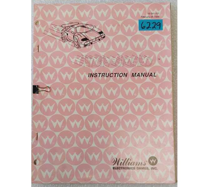 WILLIAMS HIGH SPEED Pinball OPERATIONS MANUAL #6229  