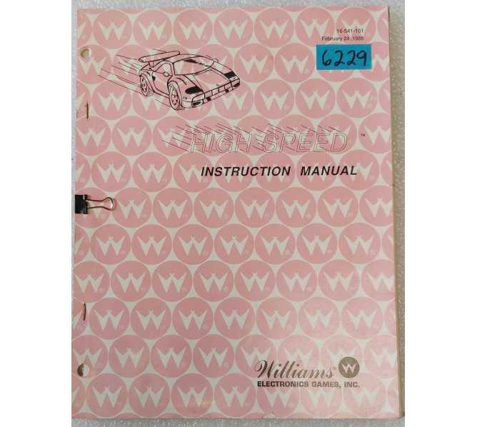 WILLIAMS HIGH SPEED Pinball OPERATIONS MANUAL #6229  