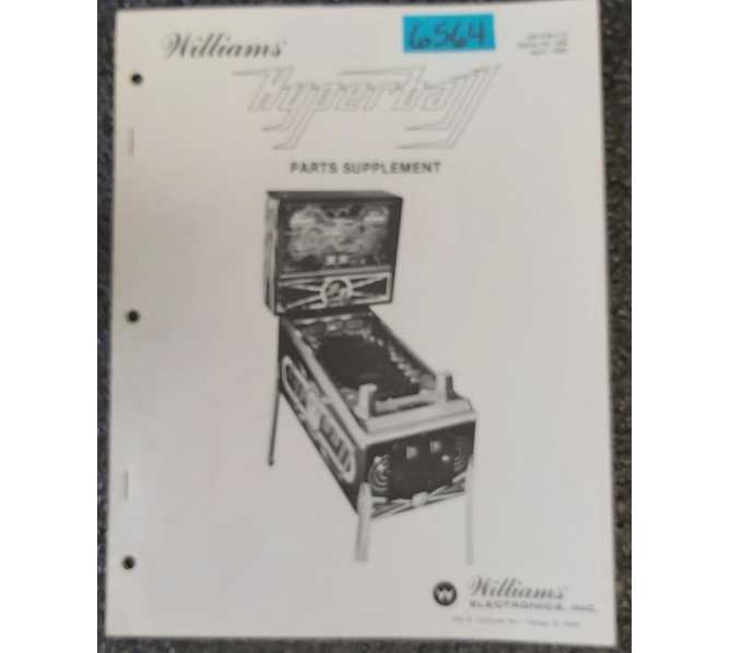 WILLIAMS HYPERBALL Pinball Machine PARTS SUPPLEMENT #6564 