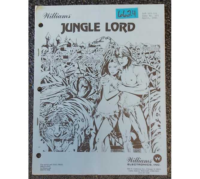 WILLIAMS JUNGLE LORD Pinball Machine MANUAL #6624