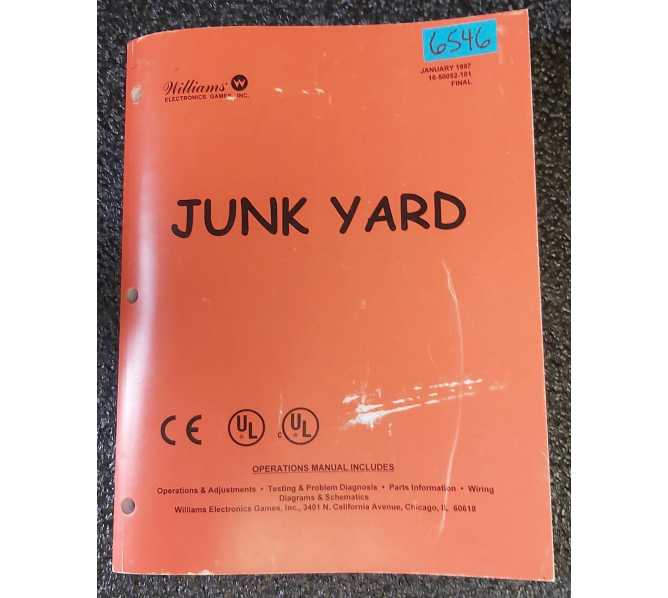 WILLIAMS JUNK YARD Pinball Game OPERATIONS MANUAL #6546  