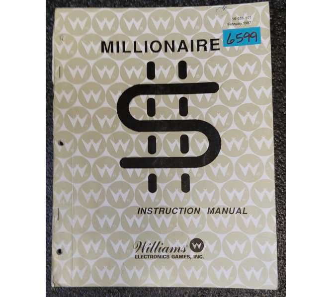 WILLIAMS MILLIONAIRE Pinball Game INSTRUCTION MANUAL #6599 