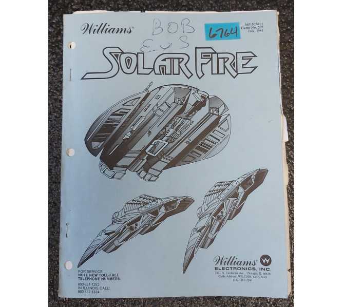 WILLIAMS SOLAR FIRE Pinball Machine MANUAL #6764 