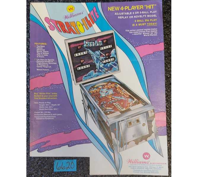 WILLIAMS STRAT-O-FLYTE Pinball Machine Game Original Sales Promotional Flyer #6620 