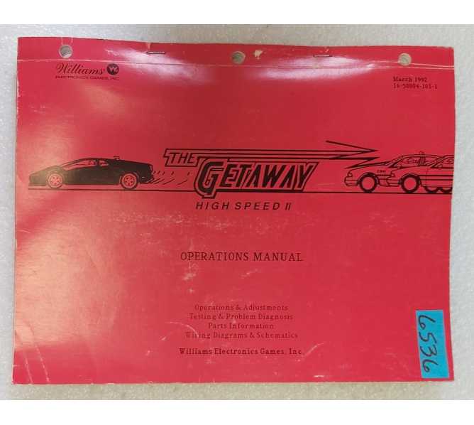 WILLIAMS THE GETAWAY: HIGH SPEED II Pinball Game OPERATIONS MANUAL #6536  