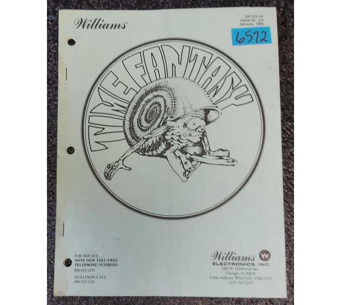 WILLIAMS TIME FANTASY Pinball Machine DRAWING SET #6572 