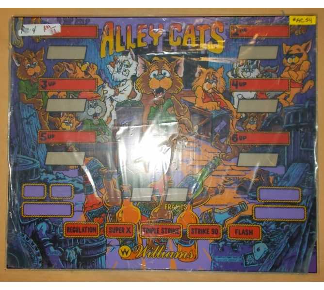 WILLIAMS ALLEY CATS Arcade Machine Game Plexiglass Marquee Graphic Artwork for sale - NOS 