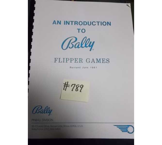 AN INTRODUCTION TO BALLY FLIPPER GAMES MANUAL #789 for sale 