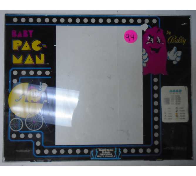 BABY PAC-MAN Pinball Machine Game Glass Backbox Artwork Graphic #94 by BALLY for sale