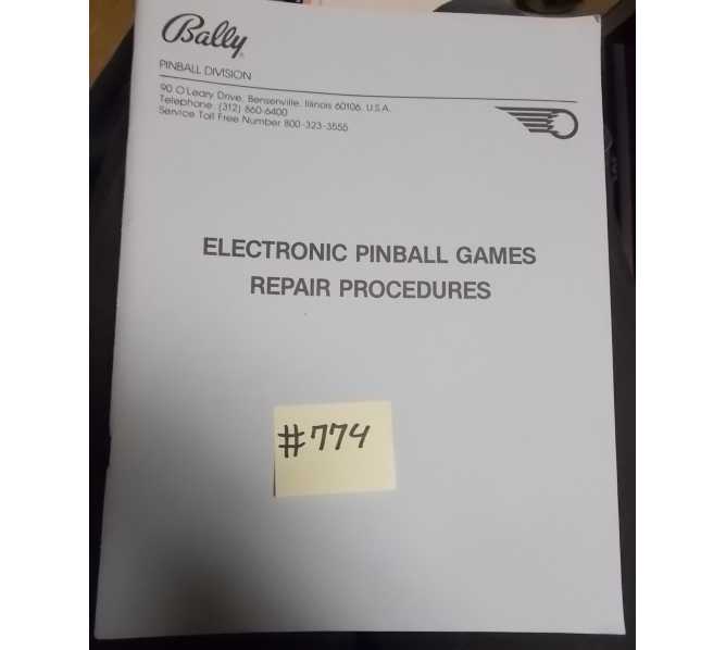 BALLY Pinball ELECTRONIC PINBALL GAMES REPAIR PROCEDURES MANUAL #774 for sale 