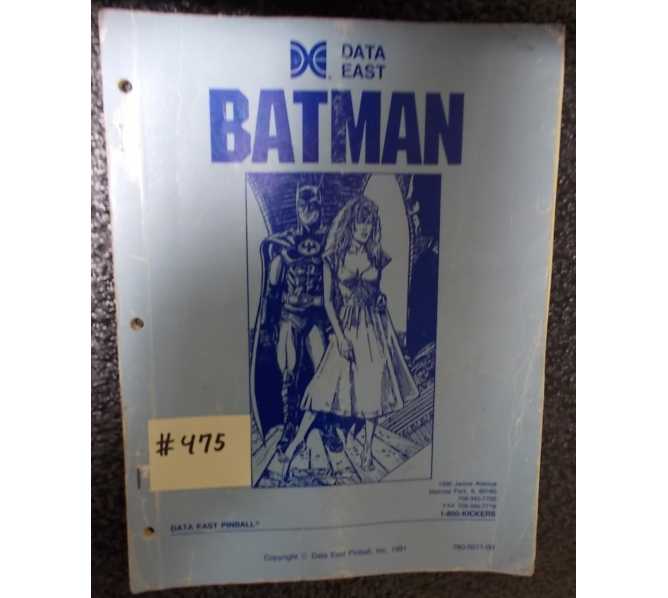 BATMAN Pinball Machine Game Manual #475 for sale - DATA EAST 
