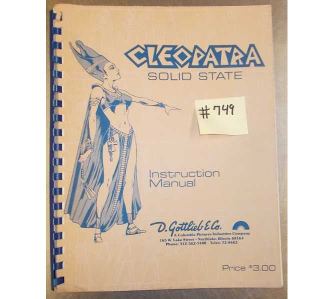 CLEOPATRA Pinball Machine Game Instruction Manual #749 for sale - GOTTLIEB