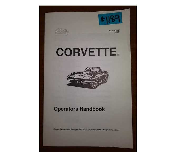 CORVETTE Pinball Machine Game Operators Handbook #1189 for sale 