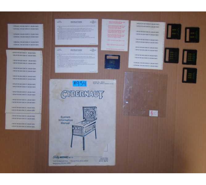 CYBERNAUT Pinball Machine Game SYSTEM INFORMATION MANUAL, INSTRUCTION CARDS, MISC. #934 for sale  