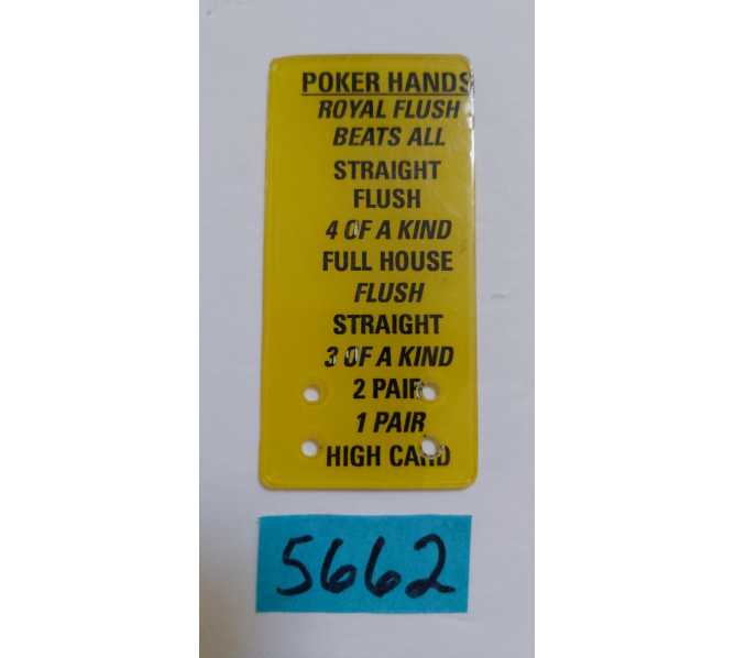 DATA EAST MAVERICK Pinball Machine Game POKER HANDS PLASTIC #5662 for sale