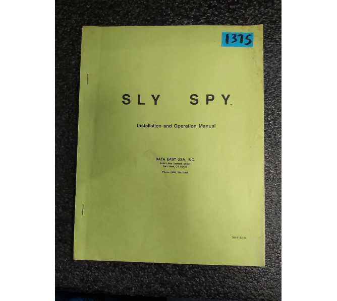 DATA EAST SLY SPY Arcade Machine Game Installation and Operation Manual #1375 for sale