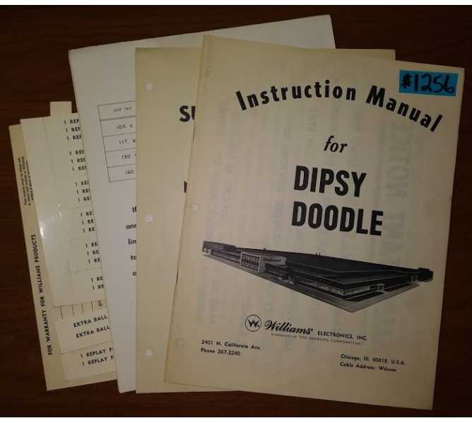 DIPSY DOODLE Arcade Machine Game INSTRUCTION MANUAL, CATALOG SUPPLEMENT "Y" & MISC. PAPERWORK #1256 for sale  