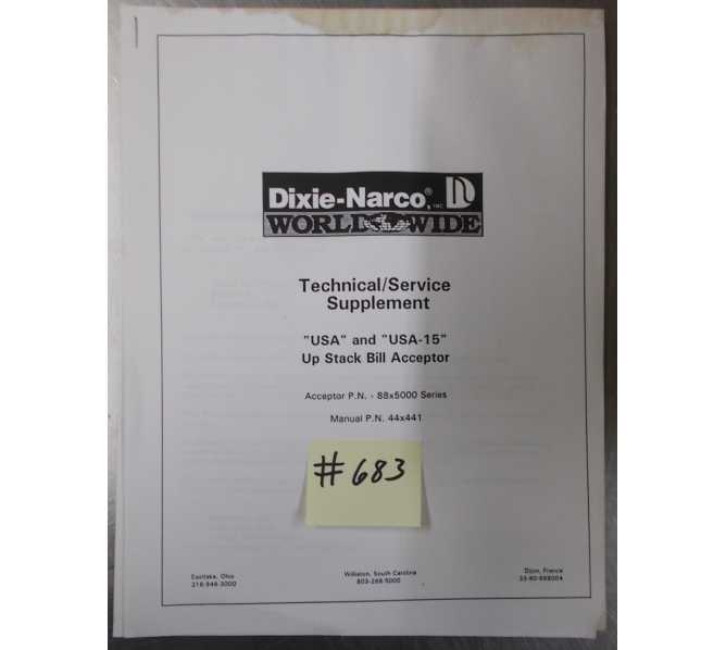 DIXIE NARCO Vending Machine Technical/Service Supplement Manual #683 for sale 