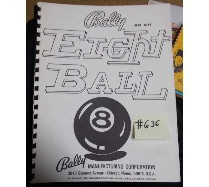 EIGHT BALL Pinball Machine Game Instruction Manual #636 for sale - BALLY 