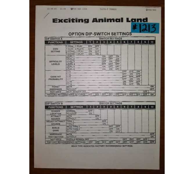 EXCITING ANIMAL LAND Arcade Machine Game TECHNICAL INFORMATION #1213 for sale  
