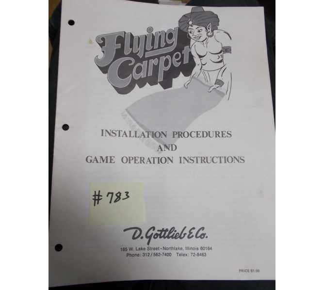 FLYING CARPET Pinball Machine Game Installation Procedures & Game Operation Instructions #783 for sale - GOTTLIEB 