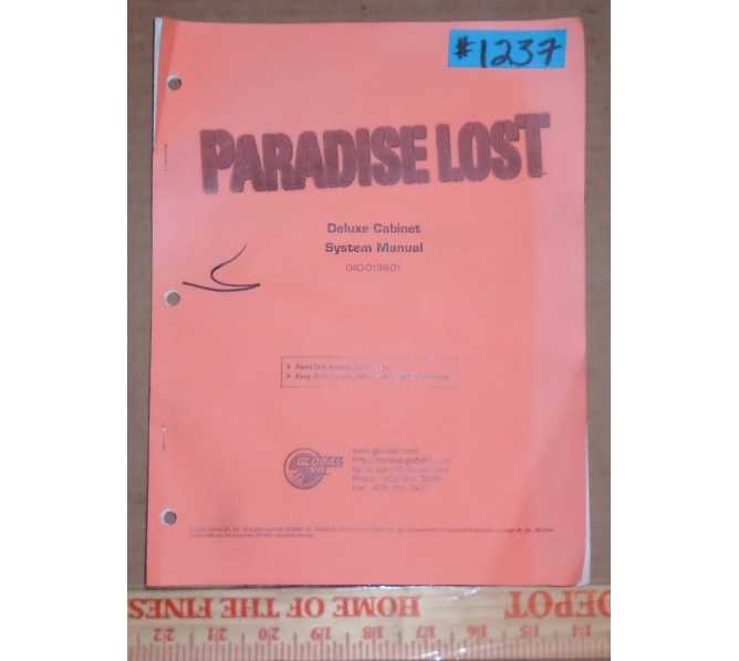 GLOBAL VR PARADISE LOST Arcade Pinball Machine Game SYSTEM MANUAL #1237 for sale - FREE SHIPPING