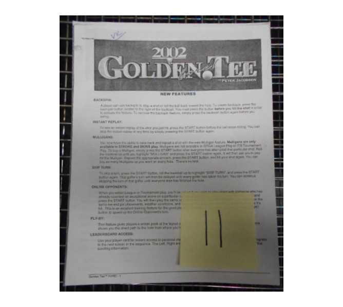 GOLDEN TEE 2002 Video Arcade Machine Game Manual for sale by IT #11