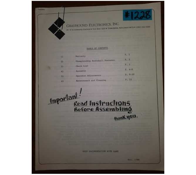 GRAYHOUND BASKETBALL Arcade Machine Game INSTRUCTIONS & TROUBLESHOOTING GUIDE #1228 for sale 