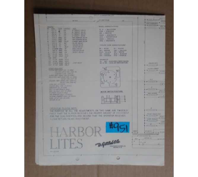 HARBOR LITES Pinball Machine Game SCHEMATIC #951 for sale  