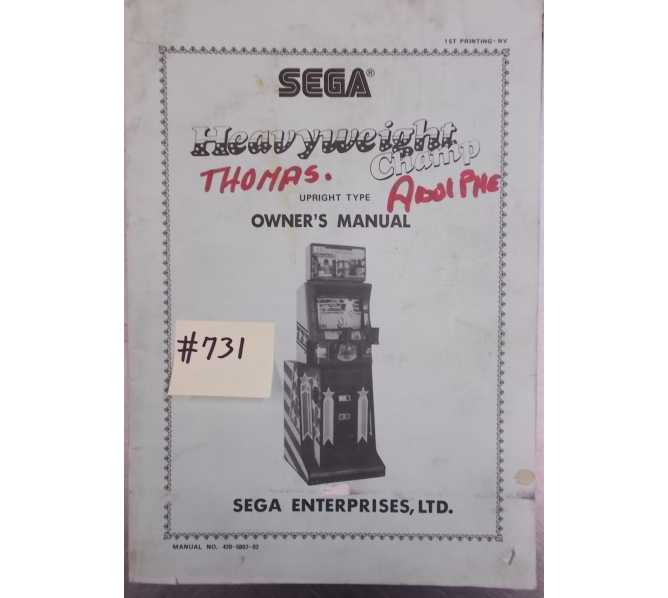 HEAVYWEIGHT CHAMP Arcade Machine Game OWNER'S MANUAL #731 for sale  