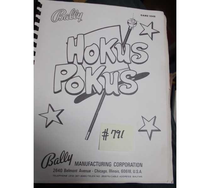 HOKUS POKUS Pinball Machine Game Instruction Manual #791 for sale - BALLY  