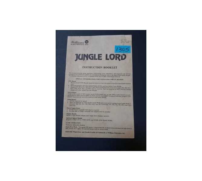 JUNGLE LORD Pinball INSTRUCTION BOOKLET #1305 for sale