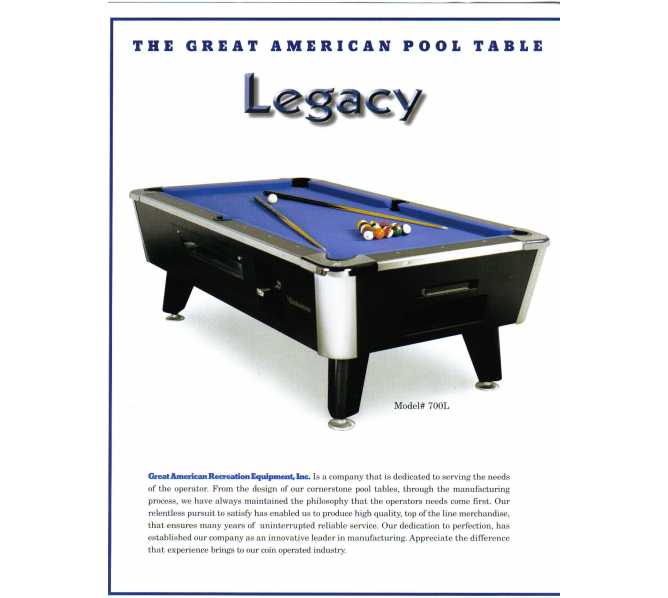 LEGACY 7' Pool Table by Great American - Coin-Operated - Commercial