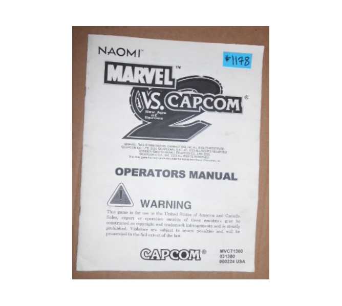 MARVEL VS. CAPCOM Arcade Machine Game OPERATORS MANUAL #1178 for sale 