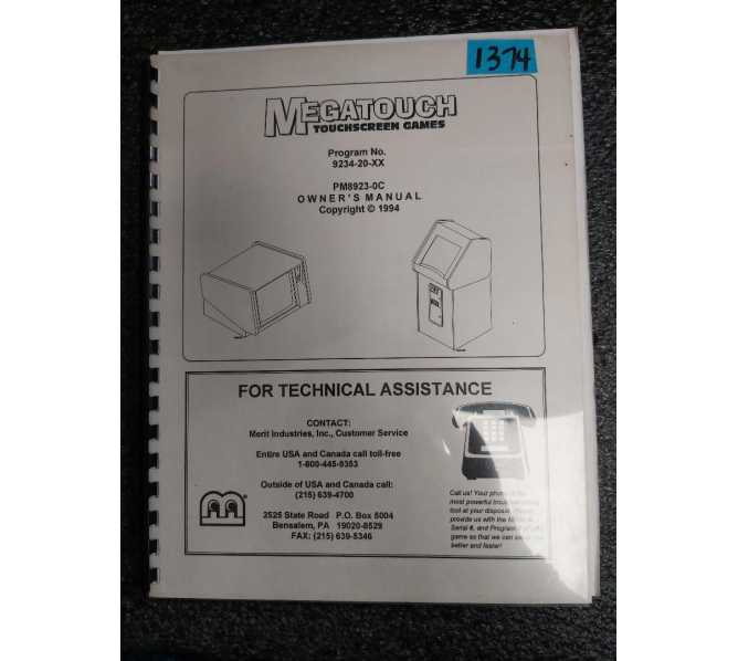 MERIT MEGATOUCH Arcade Machine Game 1994 Owner's Manual #1374 for sale