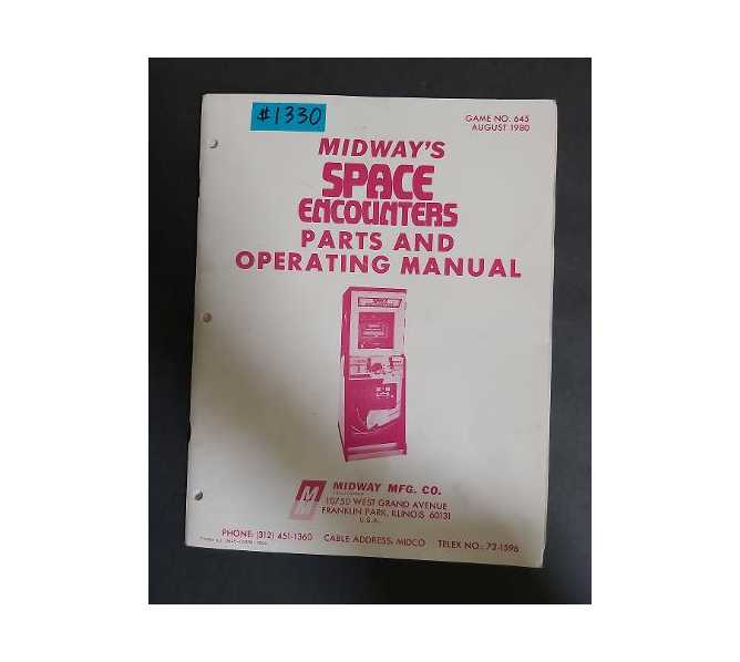MIDWAY SPACE ENCOUNTERS Arcade Machine Game Parts and Operating Manual Owner's Manual #1330 for sale 