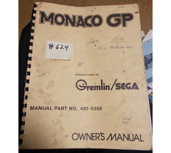 MONACO GP Arcade Machine Game OWNER'S MANUAL #624 for sale  